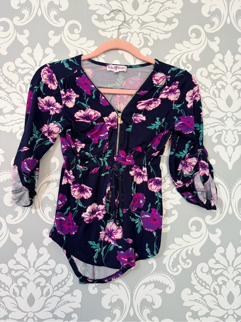 💫10/$25 • Bella & Birdie Zip-Front Floral Peasant Blouse